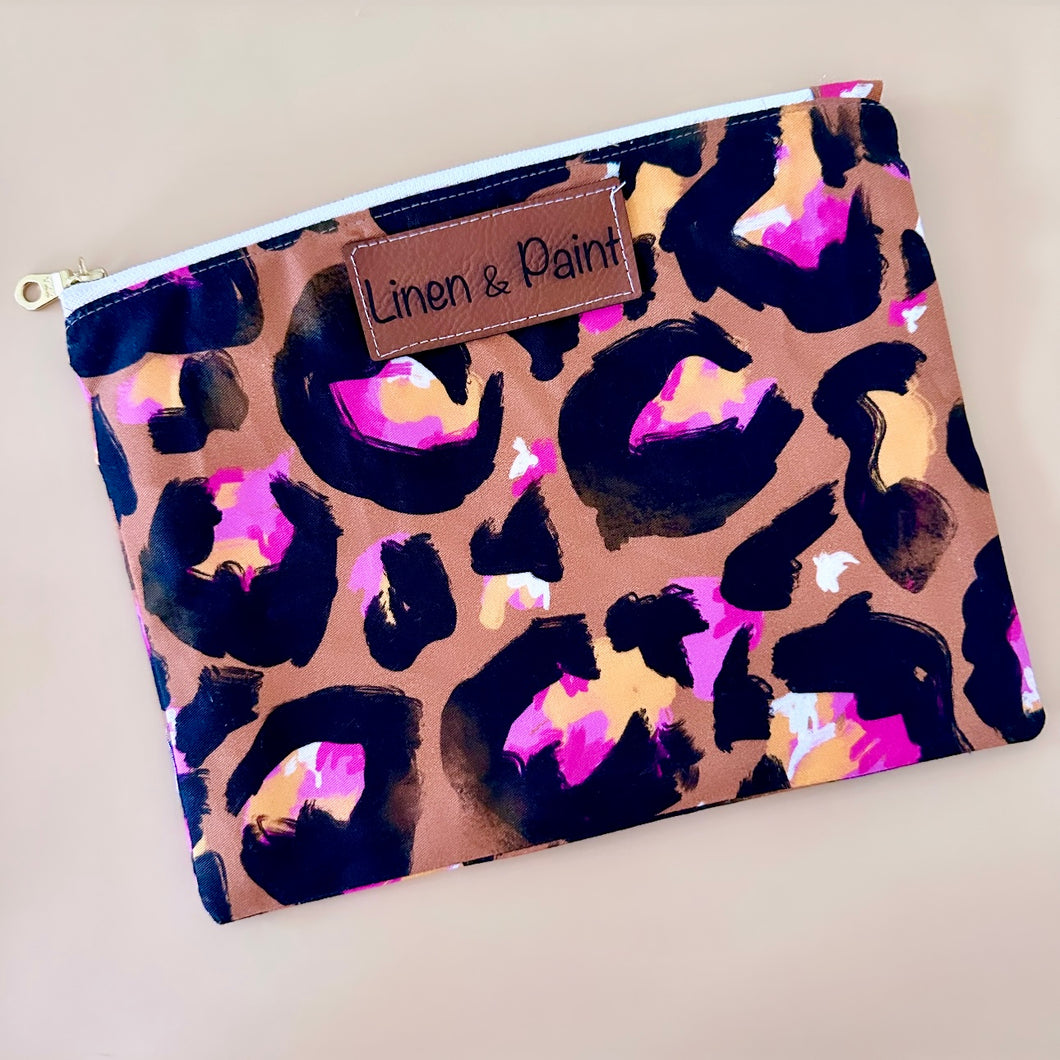 Bronze Leopard Zipper Clutch