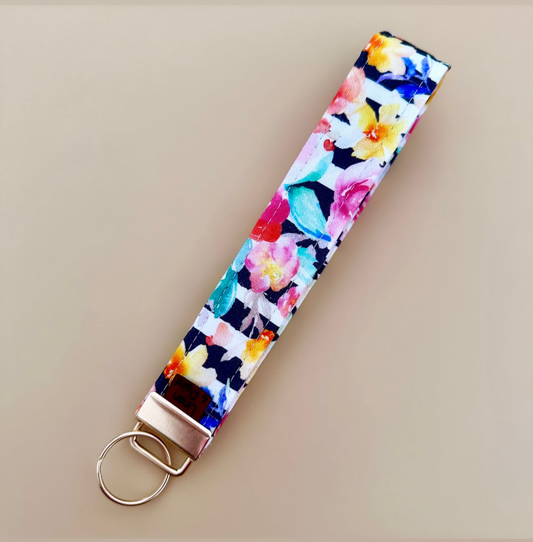 Floral Stripe Key Wristlet