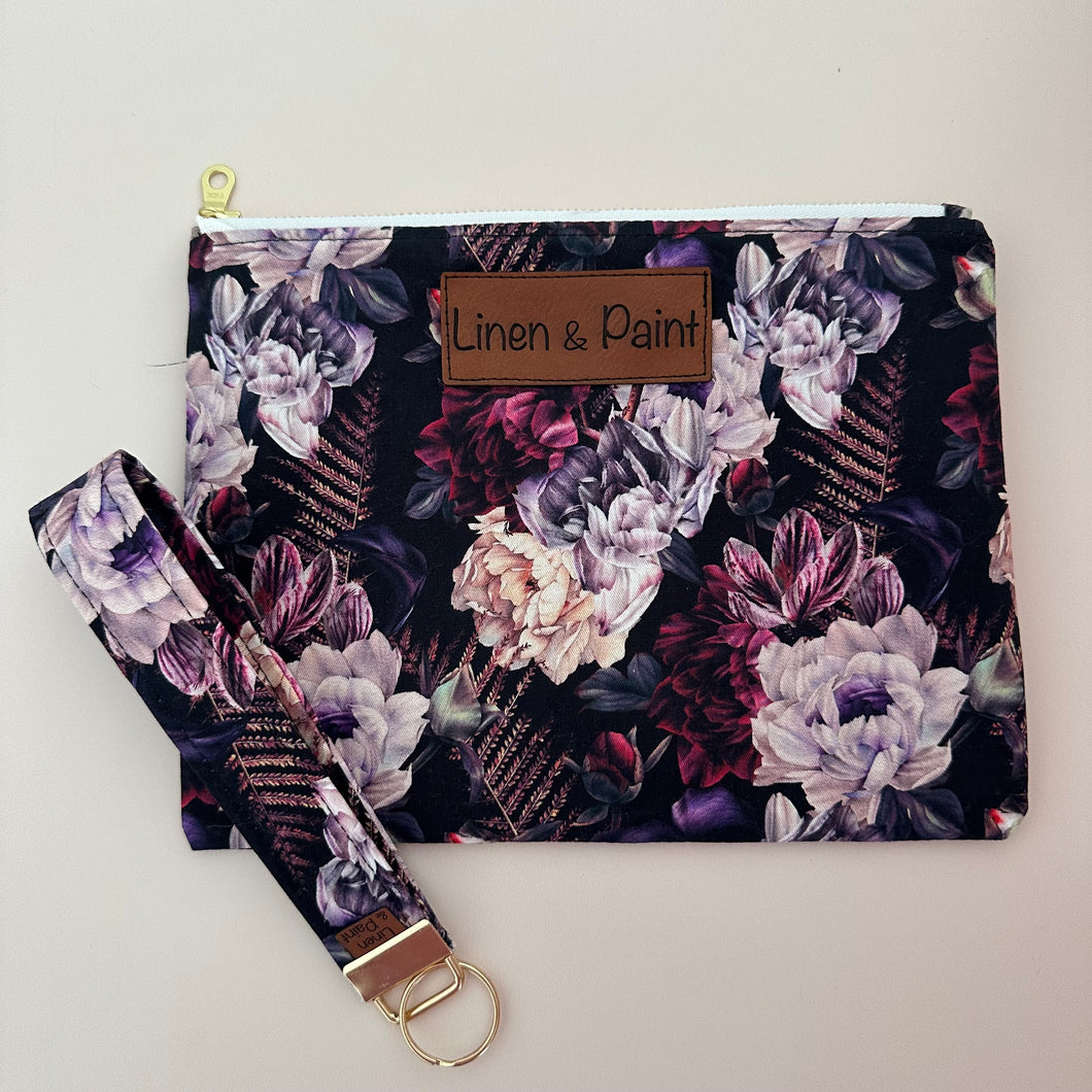 Dark Floral Zipper Clutch