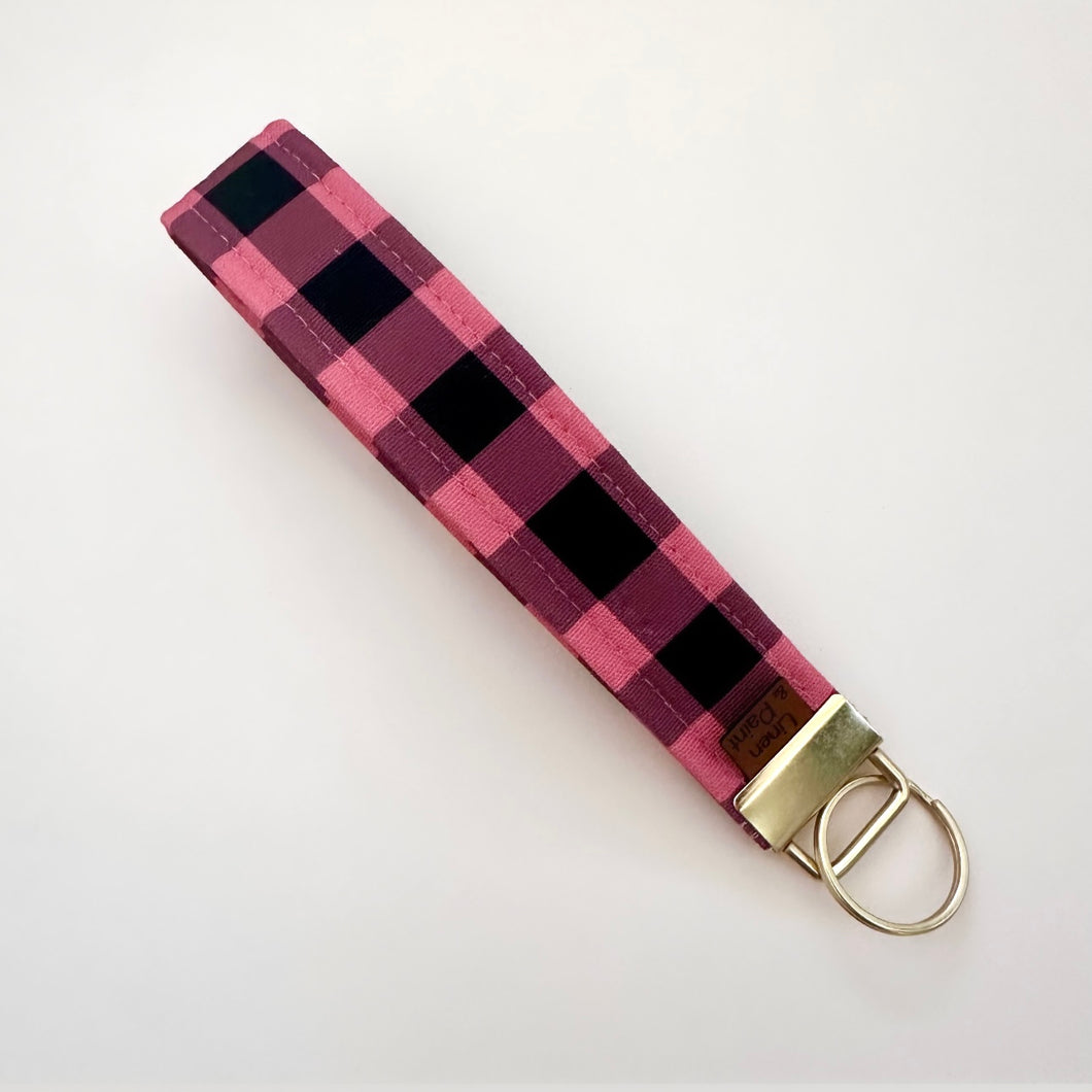 Dark Gingham Key Wristlet