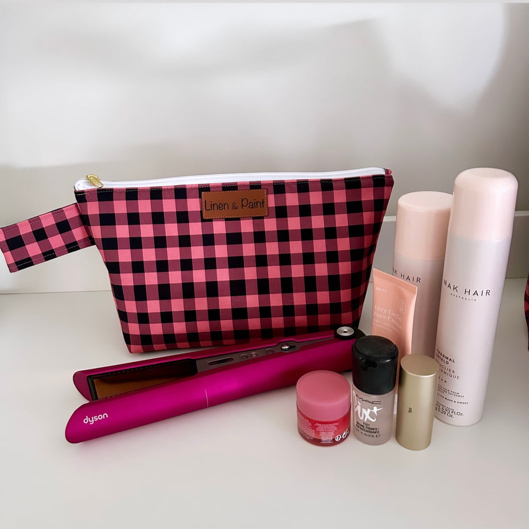 Dark Gingham Cosmetics Tote