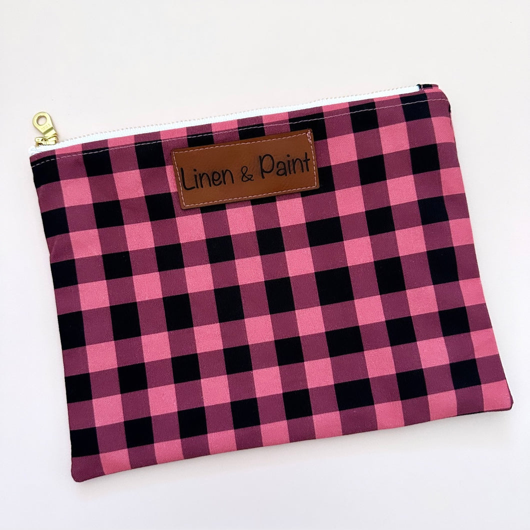 Dark Gingham Zipper Clutch